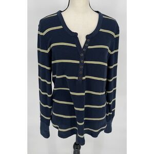 Market & Spruce‎ Aubree Pullover Sweater Womens Large Striped Navy Blue/Green